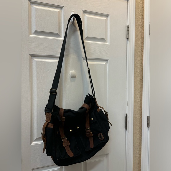 SC COTTON Messenger Crossbody Canvas Leather Bag 20x16” - Picture 5 of 14